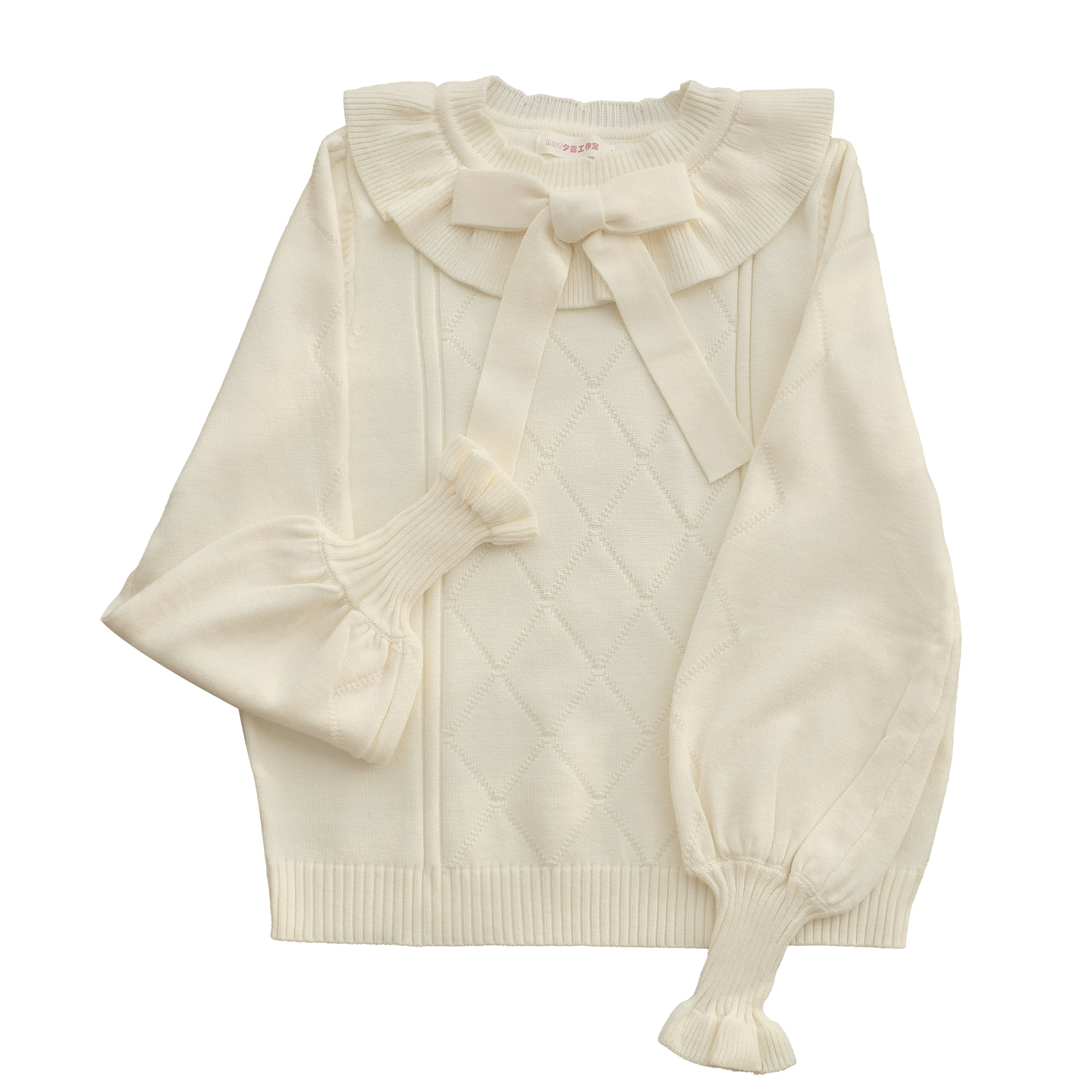 Crew Neck Sweater with Autumn and Winter Base Cute Bubble Sleeve Lolita Sweater Knitted Warm Inner Blouse
