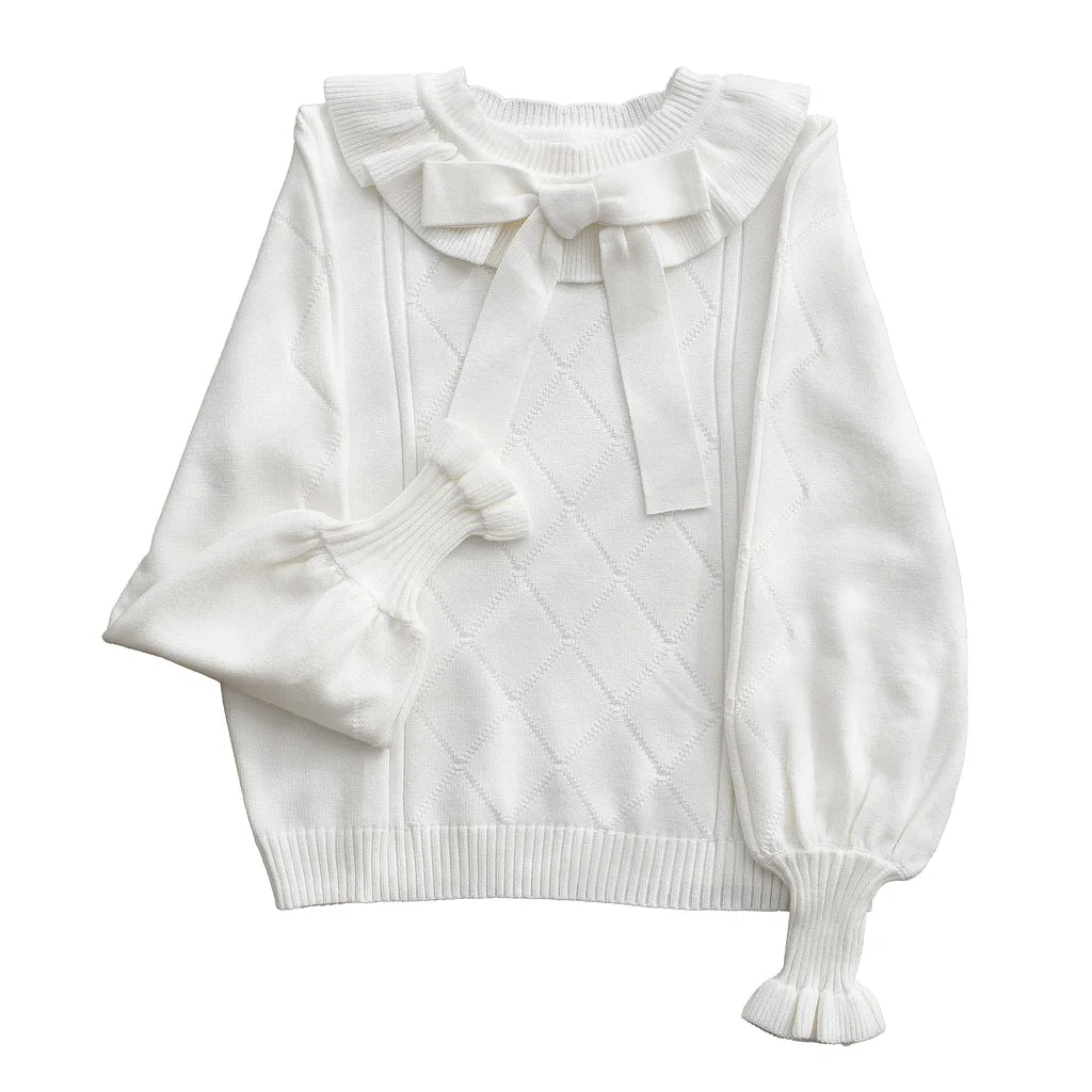 Crew Neck Sweater with Autumn and Winter Base Cute Bubble Sleeve Lolita Sweater Knitted Warm Inner Blouse