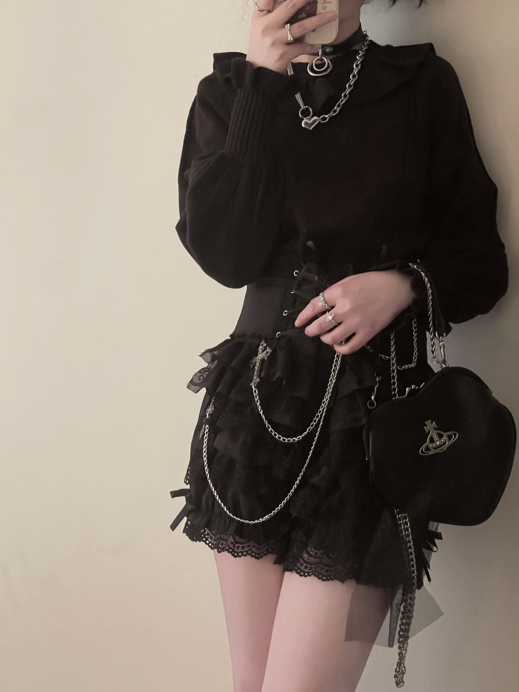 Crew Neck Sweater with Autumn and Winter Base Cute Bubble Sleeve Lolita Sweater Knitted Warm Inner Blouse