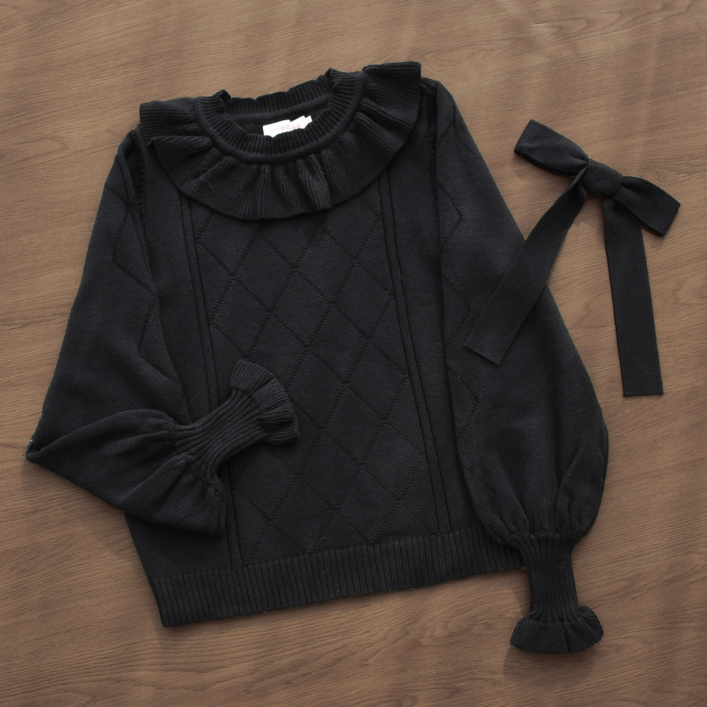 Crew Neck Sweater with Autumn and Winter Base Cute Bubble Sleeve Lolita Sweater Knitted Warm Inner Blouse