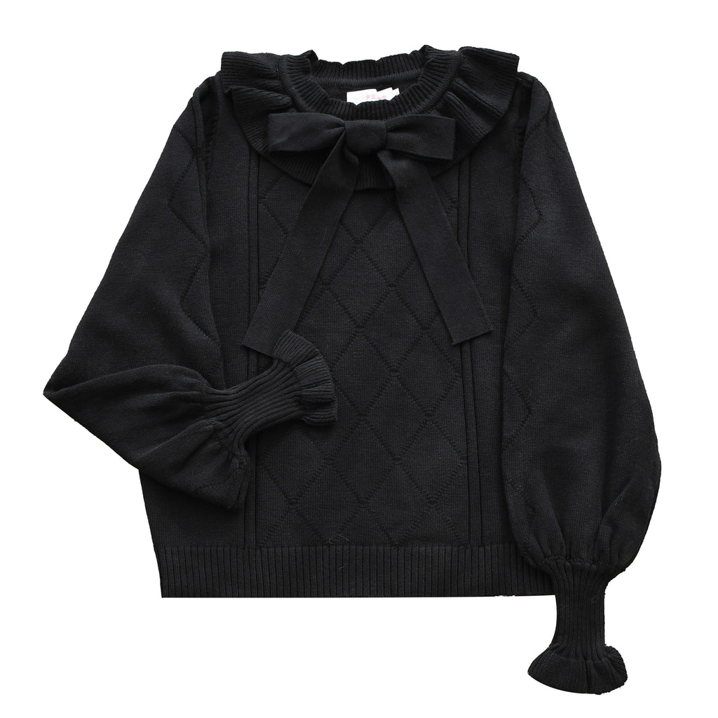 Crew Neck Sweater with Autumn and Winter Base Cute Bubble Sleeve Lolita Sweater Knitted Warm Inner Blouse
