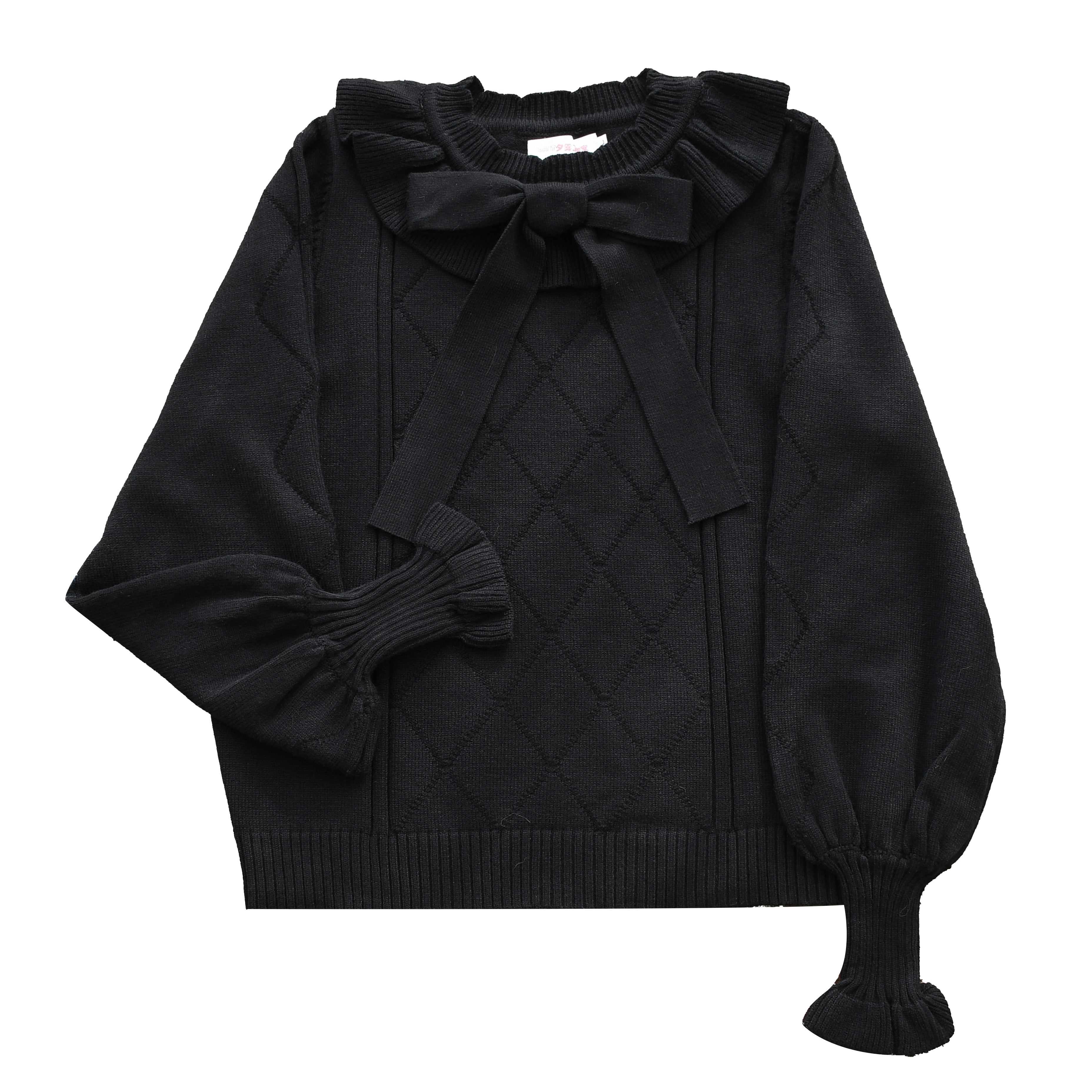 Crew Neck Sweater with Autumn and Winter Base Cute Bubble Sleeve Lolita Sweater Knitted Warm Inner Blouse