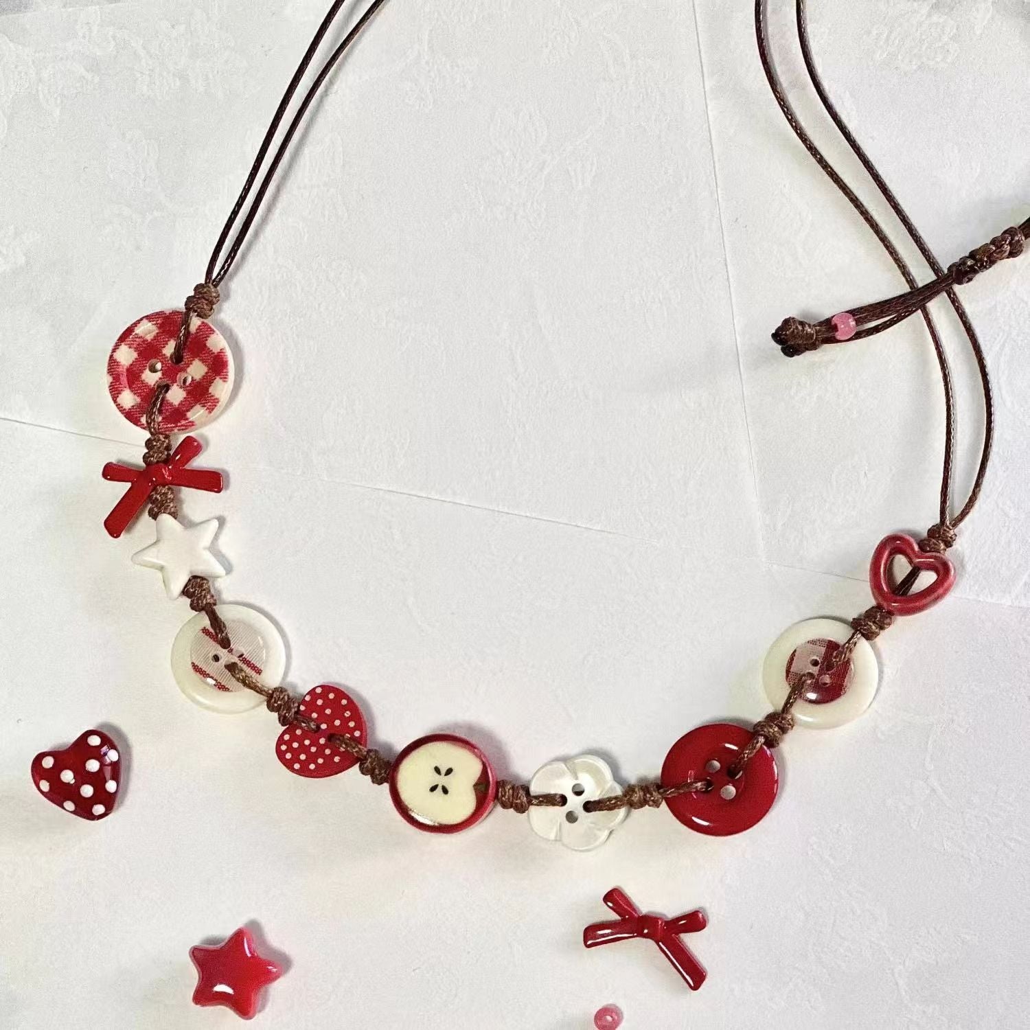 Cute Button Apple Necklace Collarbone Chain Cartoon Neck Chain Gift