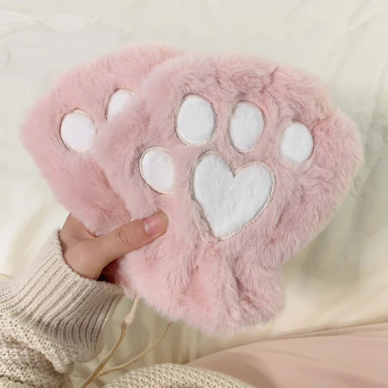 Cute Cat Claws Plush Gloves Female Autumn and Winter Students Thickened Warm Fingers