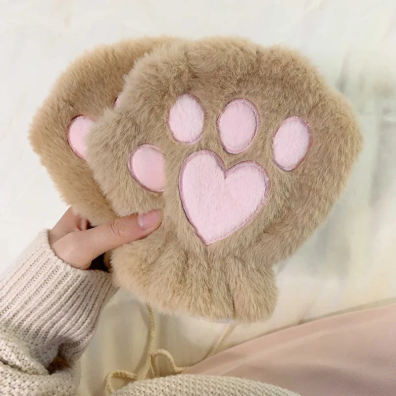Cute Cat Claws Plush Gloves Female Autumn and Winter Students Thickened Warm Fingers