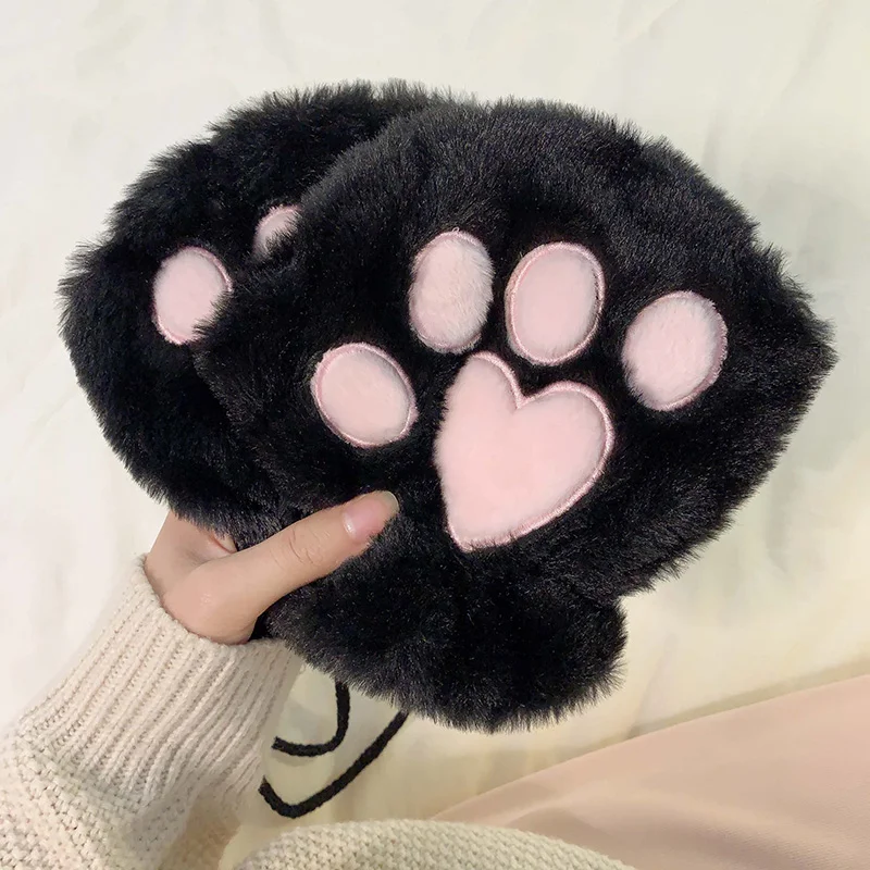 Cute Cat Claws Plush Gloves Female Autumn and Winter Students Thickened Warm Fingers