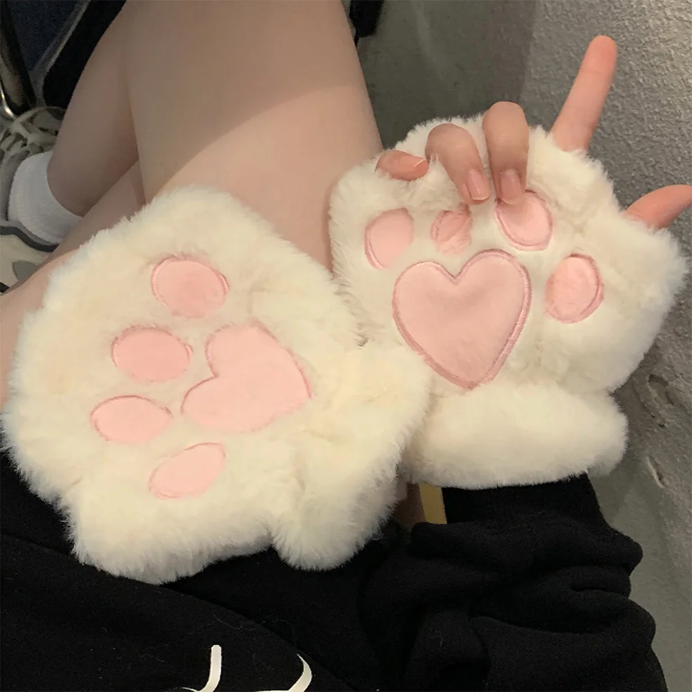 Cute Cat Claws Plush Gloves Female Autumn and Winter Students Thickened Warm Fingers
