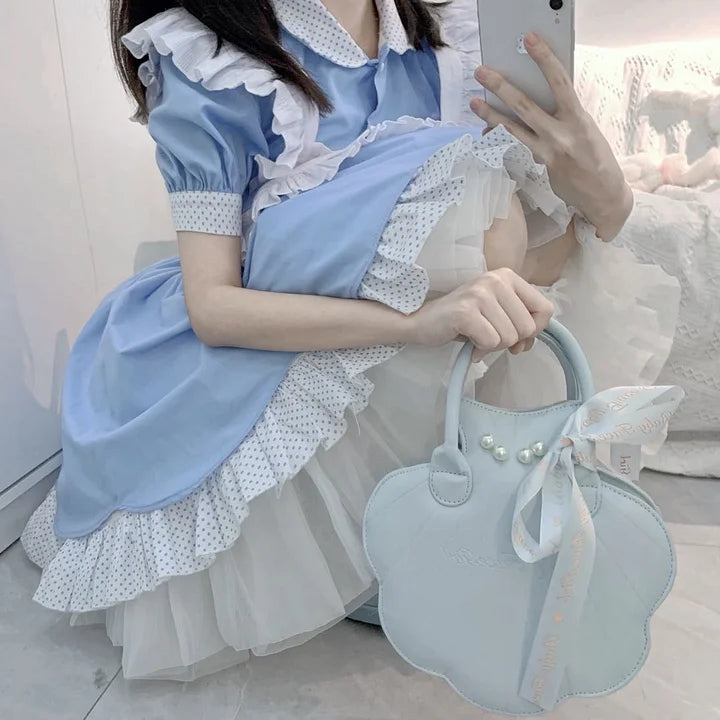 Lolita Bag Cute Japanese Small Shell Handbag Pearl Decorated Bow Ribbon Exquisite Handbag