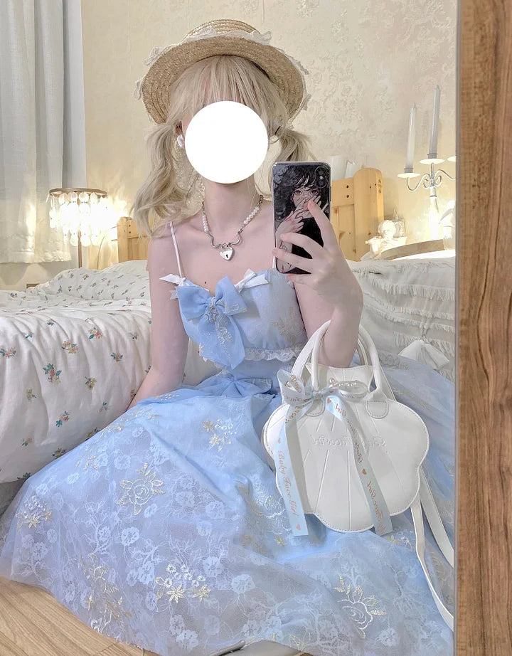 Lolita Bag Cute Japanese Small Shell Handbag Pearl Decorated Bow Ribbon Exquisite Handbag