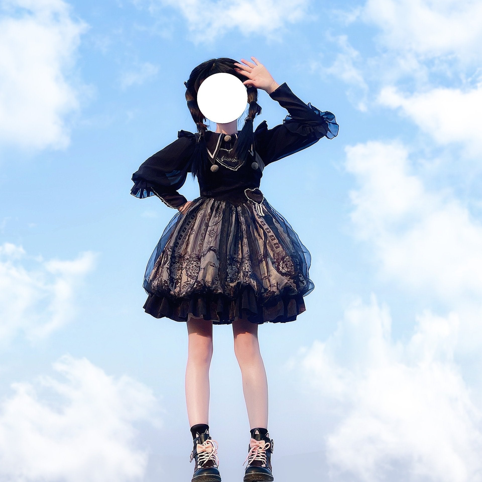 Cute Lolita Black Swan Long Sleeve POLO Neck Versatile Lolita Black Blouse Shirt