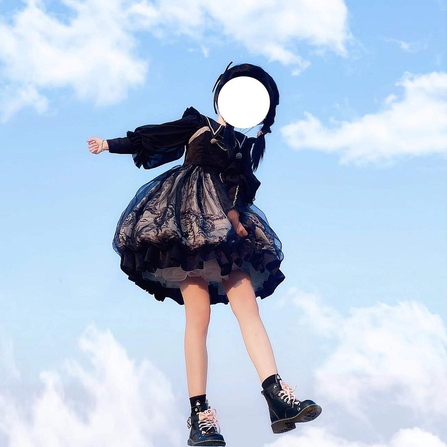 Cute Lolita Black Swan Long Sleeve POLO Neck Versatile Lolita Black Blouse Shirt
