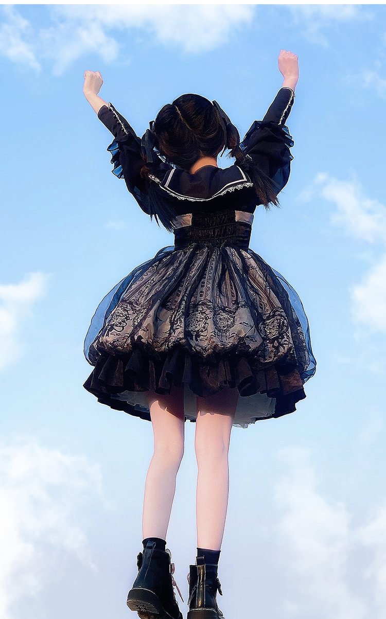 Cute Lolita Black Swan Long Sleeve POLO Neck Versatile Lolita Black Blouse Shirt