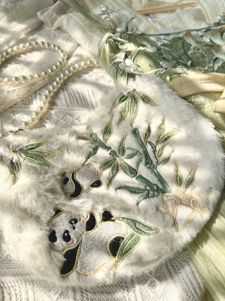 Cute Panda Embroidery Bag Chinese Style Lolita Jewelry Bag