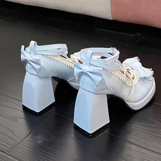 Lolita Shoes Cute Shoes for Women SweetsLolita Bow Mid heels Shoes Block Heels