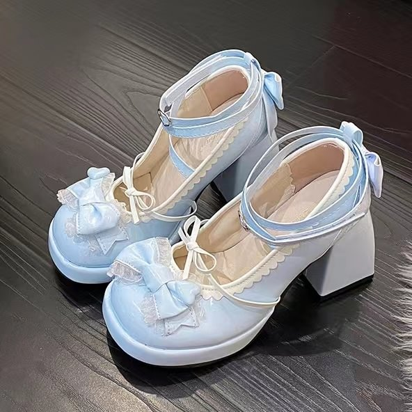 Lolita Shoes Cute Shoes for Women SweetsLolita Bow Mid heels Shoes Block Heels