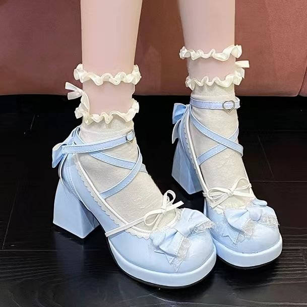 Lolita Shoes Cute Shoes for Women SweetsLolita Bow Mid heels Shoes Block Heels