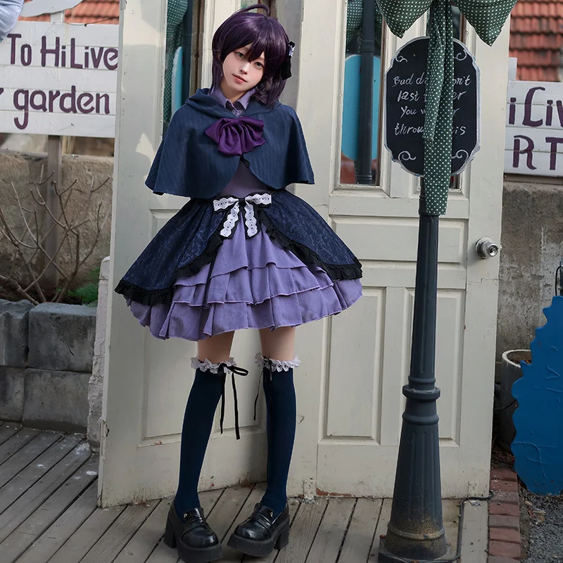 Sweet Lolita Dark Blue Long Sleeve OP Short Sleeve for Halloween Dating Dress