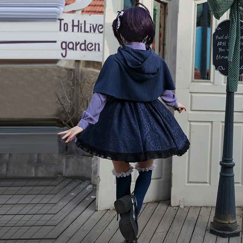 Sweet Lolita Dark Blue Long Sleeve OP Short Sleeve for Halloween Dating Dress