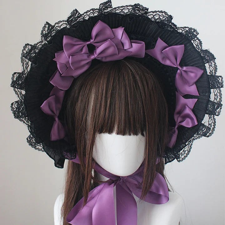 Dark Gothic Bonnet Hat Lace Bow White Pastoral Cute Lolita Headwear Accessories