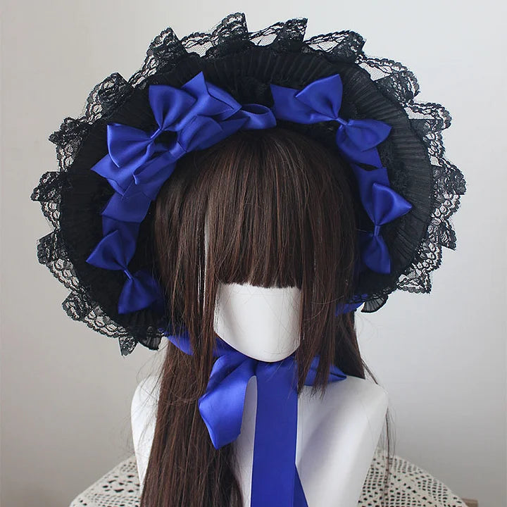 Dark Gothic Bonnet Hat Lace Bow White Pastoral Cute Lolita Headwear Accessories