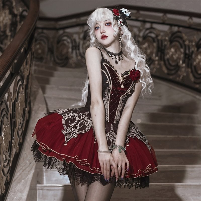 Dark Gothic Lolita Dress Set Spring and Autumn Sleeveless JSK Daily