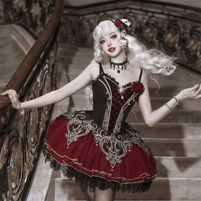 Dark Gothic Lolita Dress Set Spring and Autumn Sleeveless JSK Daily