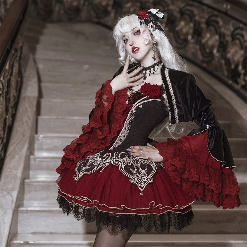 Dark Gothic Lolita Dress Set Spring and Autumn Sleeveless JSK Daily