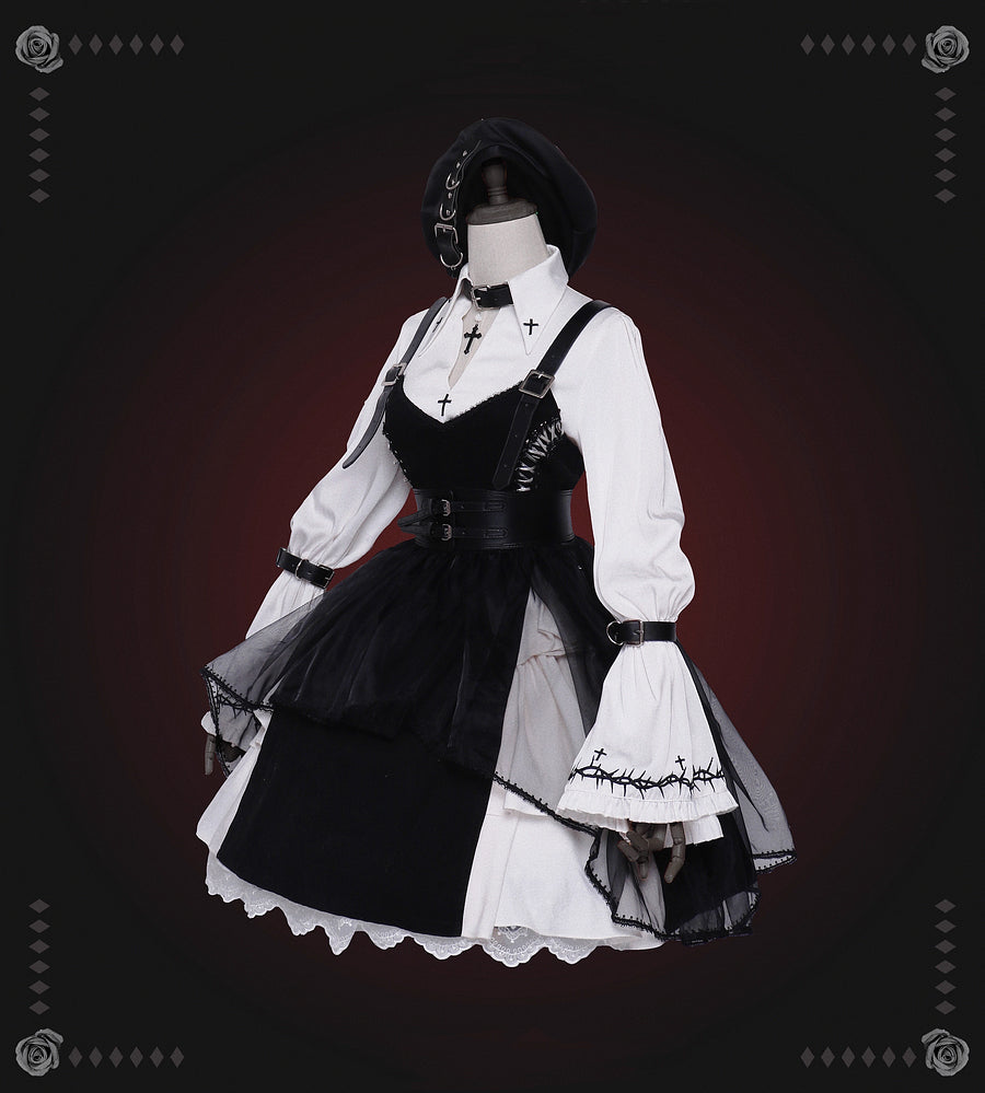 Dark Gothic Lolita JSK Dress Punk Black Dress
