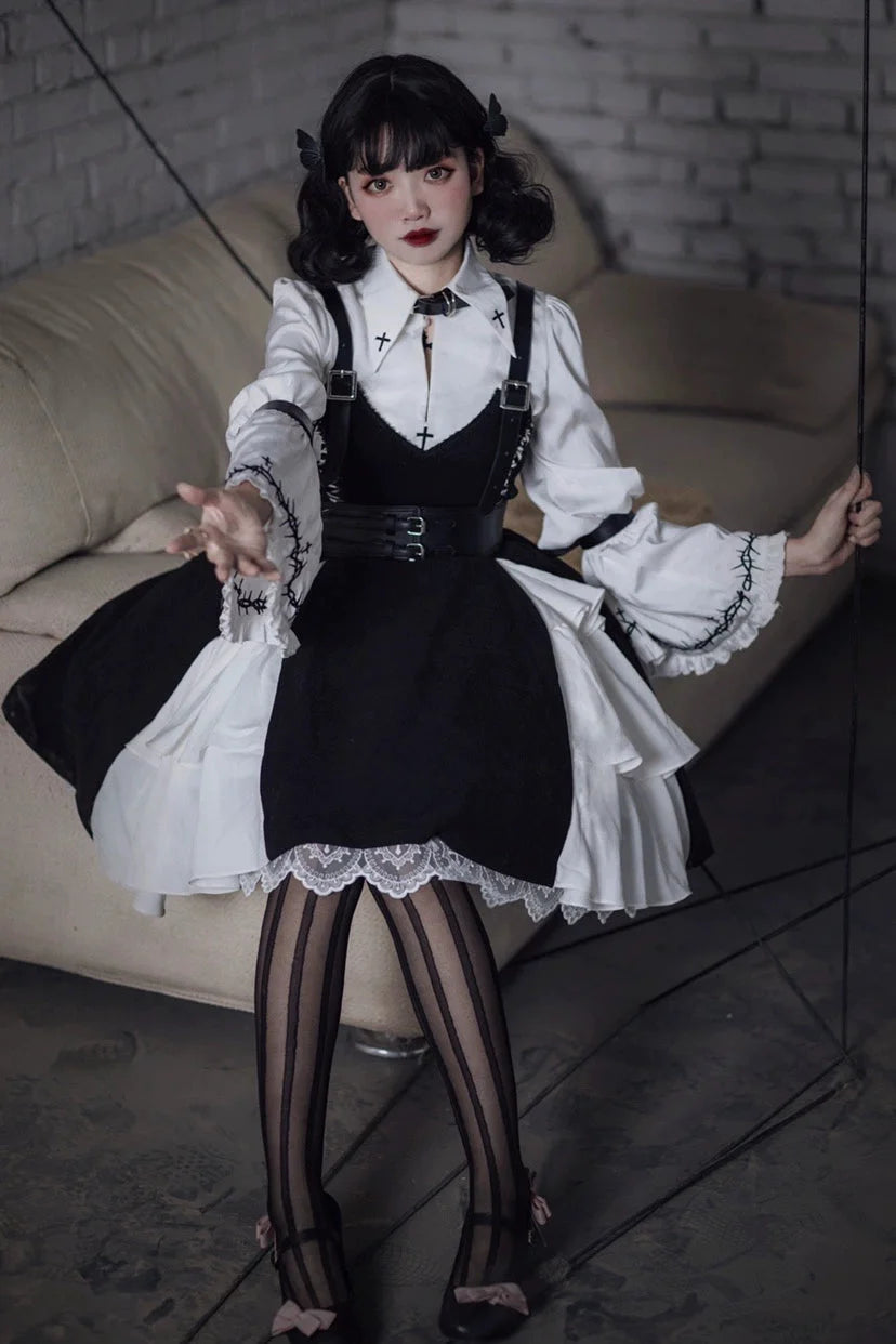 Dark Gothic Lolita JSK Dress Punk Black Dress