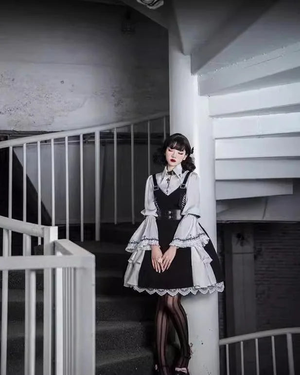 Dark Gothic Lolita JSK Dress Punk Black Dress