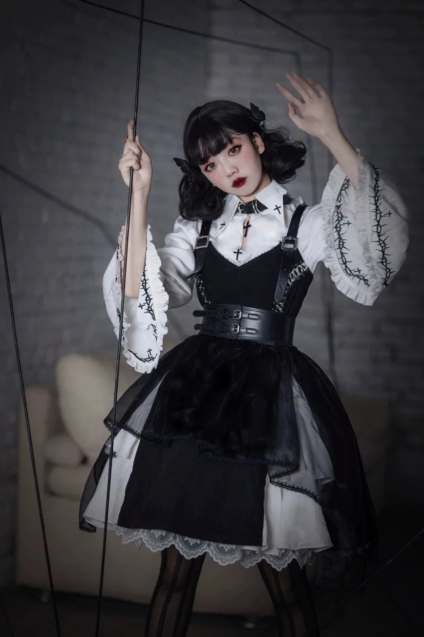 Dark Gothic Lolita JSK Dress Punk Black Dress