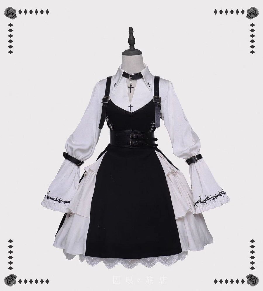 Dark Gothic Lolita JSK Dress Punk Black Dress