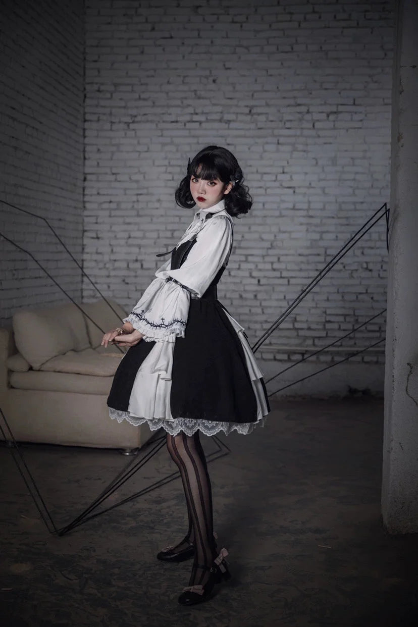 Dark Gothic Lolita JSK Dress Punk Black Dress