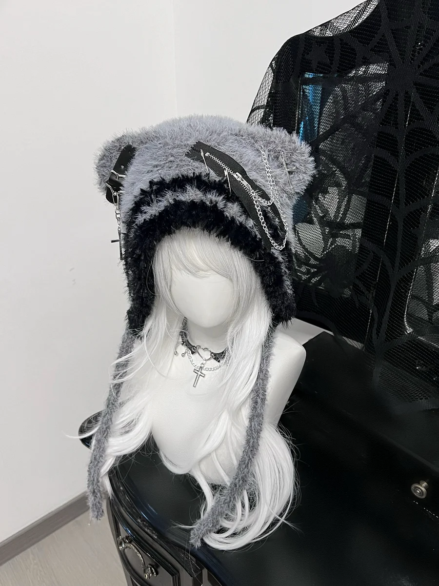 Dark Bear Hat Cute Cross Star Wool Hat Niche