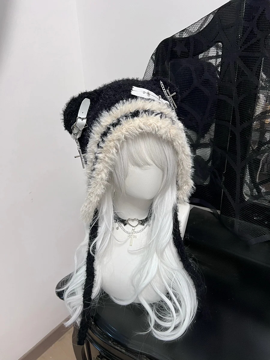 Dark Bear Hat Cute Cross Star Wool Hat Niche