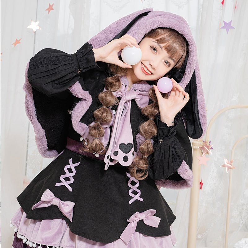 Demon Rabbit Sweet Black Purple Lolita Hood and JSK Set Lolita Dresses