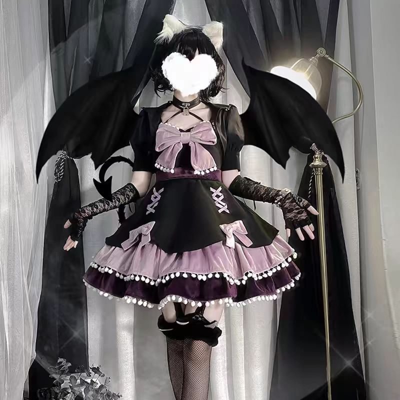 Demon Rabbit Sweet Black Purple Lolita Hood and JSK Set Lolita Dresses