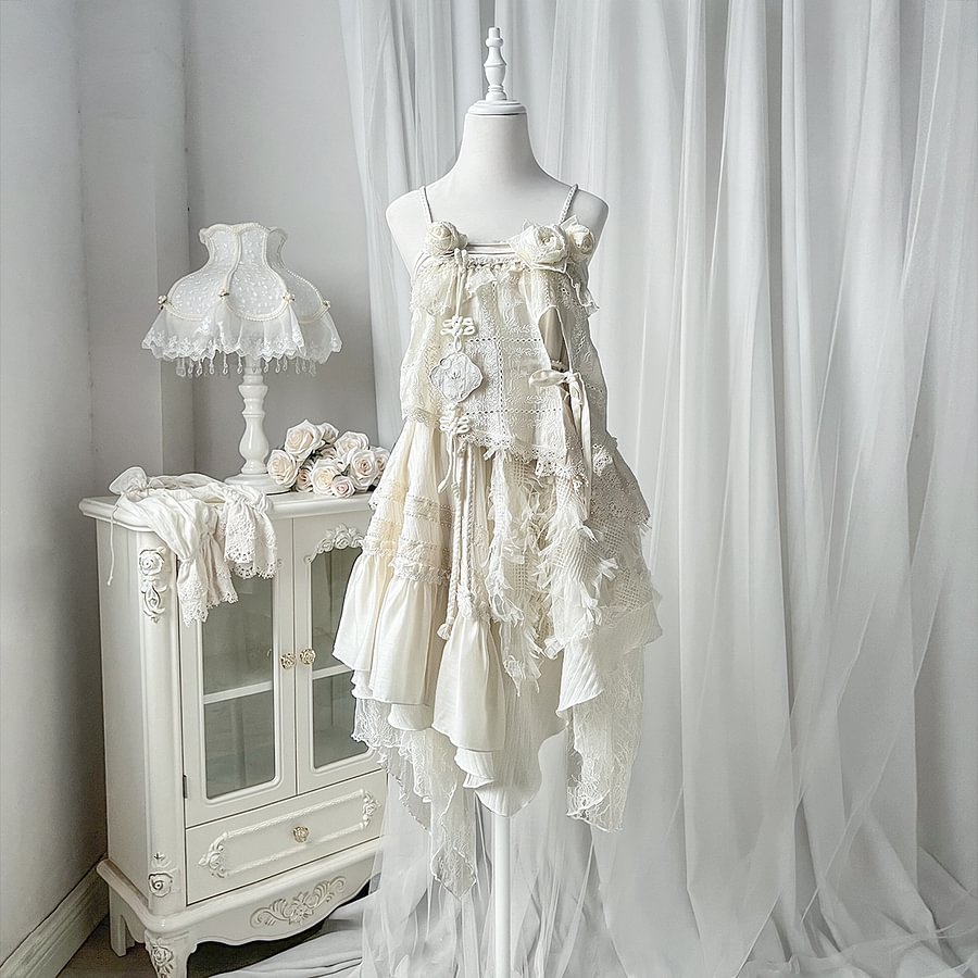 Dirty Fit Wasteland Style Cowboy Slip Dress Irregular Ivory Sleeveless Dress Punk