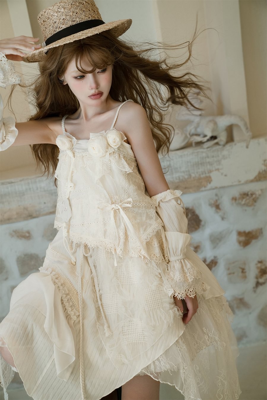 Dirty Fit Wasteland Style Cowboy Slip Dress Irregular Ivory Sleeveless Dress Punk