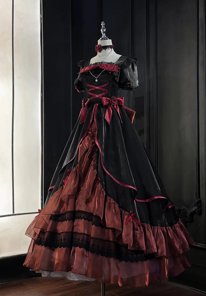 Elegant Fairy Princess Dress Birthday Prom Dress Ball Gown Black and Red Graduation Ceremony