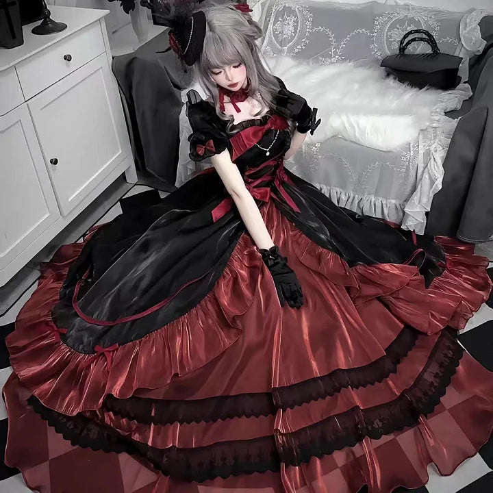 Elegant Fairy Princess Dress Birthday Prom Dress Ball Gown Black and Red Graduation Ceremony