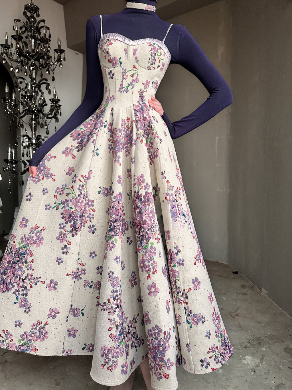 Elegant Floral JSK Dress Vintage Inspire Classic Purple Lolita Maxi Gown for Spring Summer