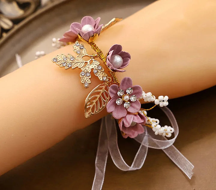 Elegant Floral Lolita Accessories Bracelets Pearls Organza Strap Bridesmaid Wedding
