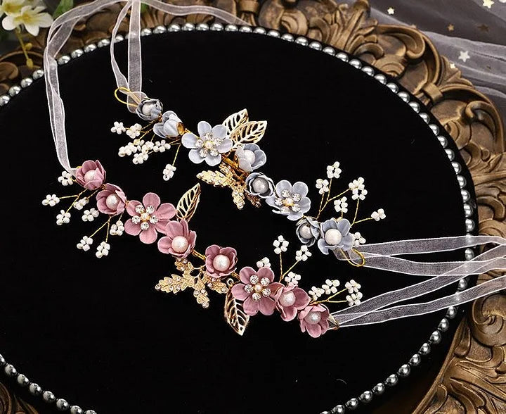 Elegant Floral Lolita Accessories Bracelets Pearls Organza Strap Bridesmaid Wedding