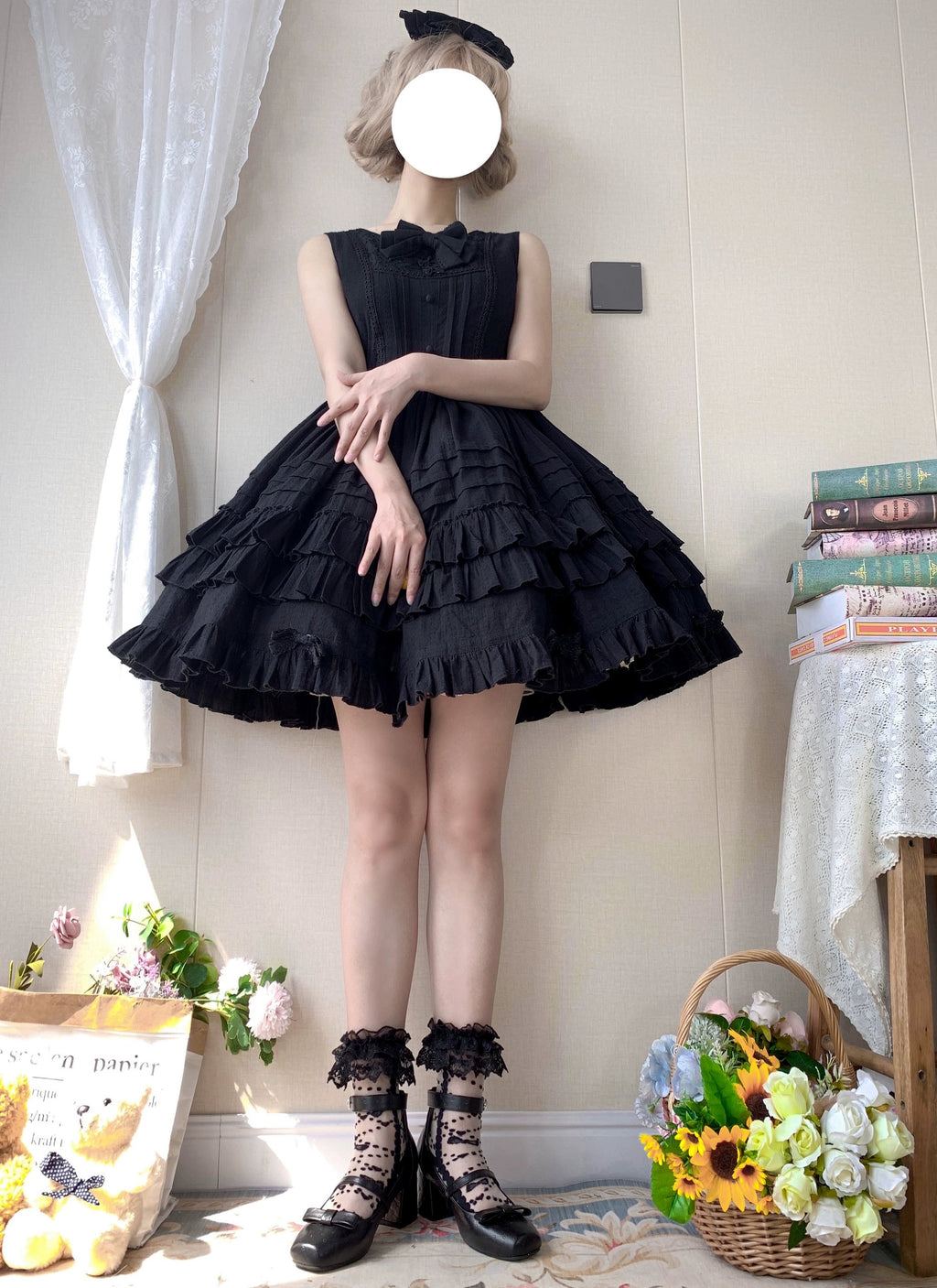 Elegant Ivory Ruffles Lolita Jumper Skirt Solid Color JSK Casual Coord