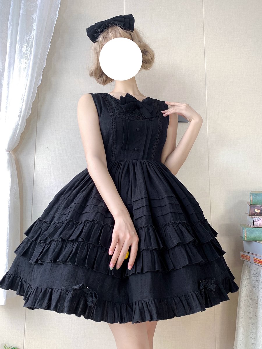 Elegant Ivory Ruffles Lolita Jumper Skirt Solid Color JSK Casual Coord