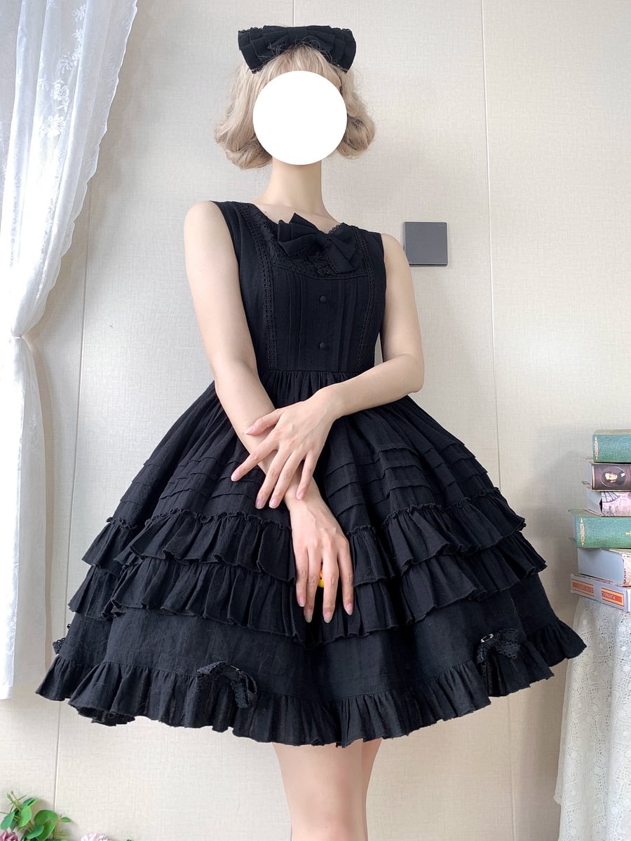 Elegant Ivory Ruffles Lolita Jumper Skirt Solid Color JSK Casual Coord