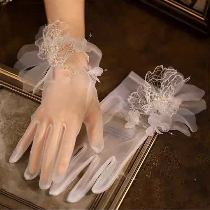 Fairy White Feather Lace Gloves Bride Sweet Dreamy Wedding Accessories