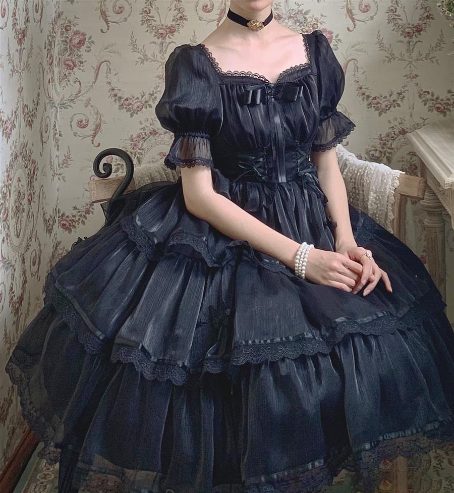 Flower Wedding White OP Dress Spring and Summer Pink and Blue Black Lolita