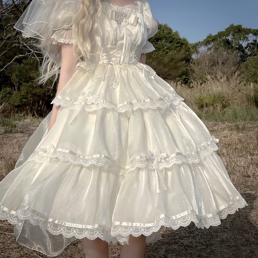 Flower Wedding White OP Dress Spring and Summer Pink and Blue Black Lolita